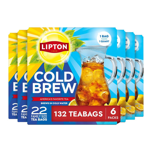 Lipton Cold Brew Black Tea Bags, Family Size,132 Total Bags (22 Ct 6-Pack)