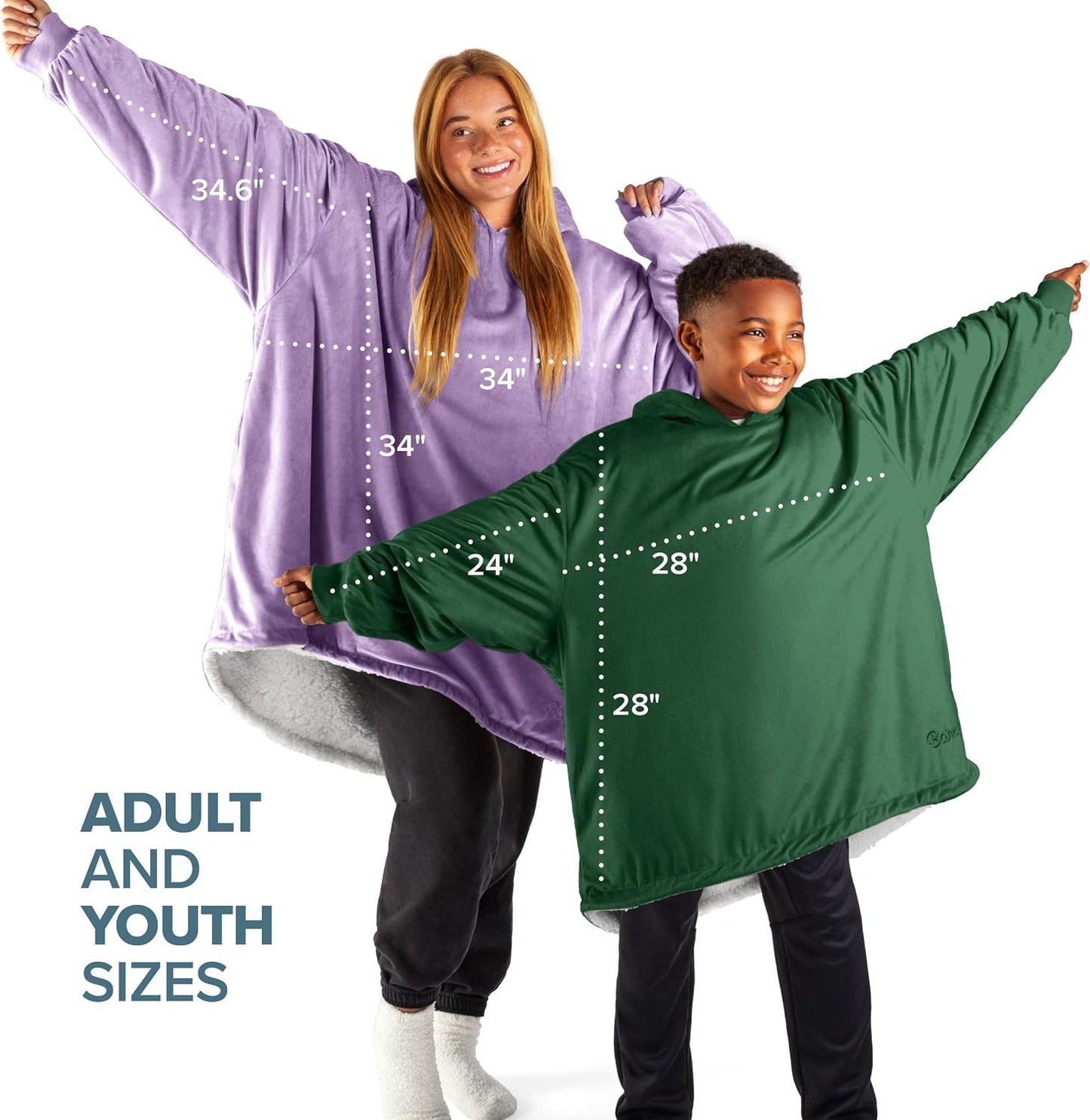 Bare Home Wearable Blanket Hoodie - Soft Plush Sherpa - Warm and Cozy - Oversized Wearable Blanket