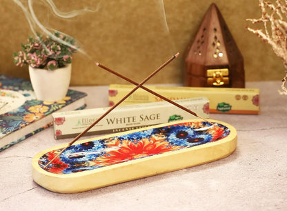 Bless-International Traditional-Handmade-Tray-Burner Wooden-Trat-Incense-Stick-Holder Ash-Catcher-Stand for-Aromatherapy-Meditation-Yoga 11x4x1.22 Inches (Wooden Tray)