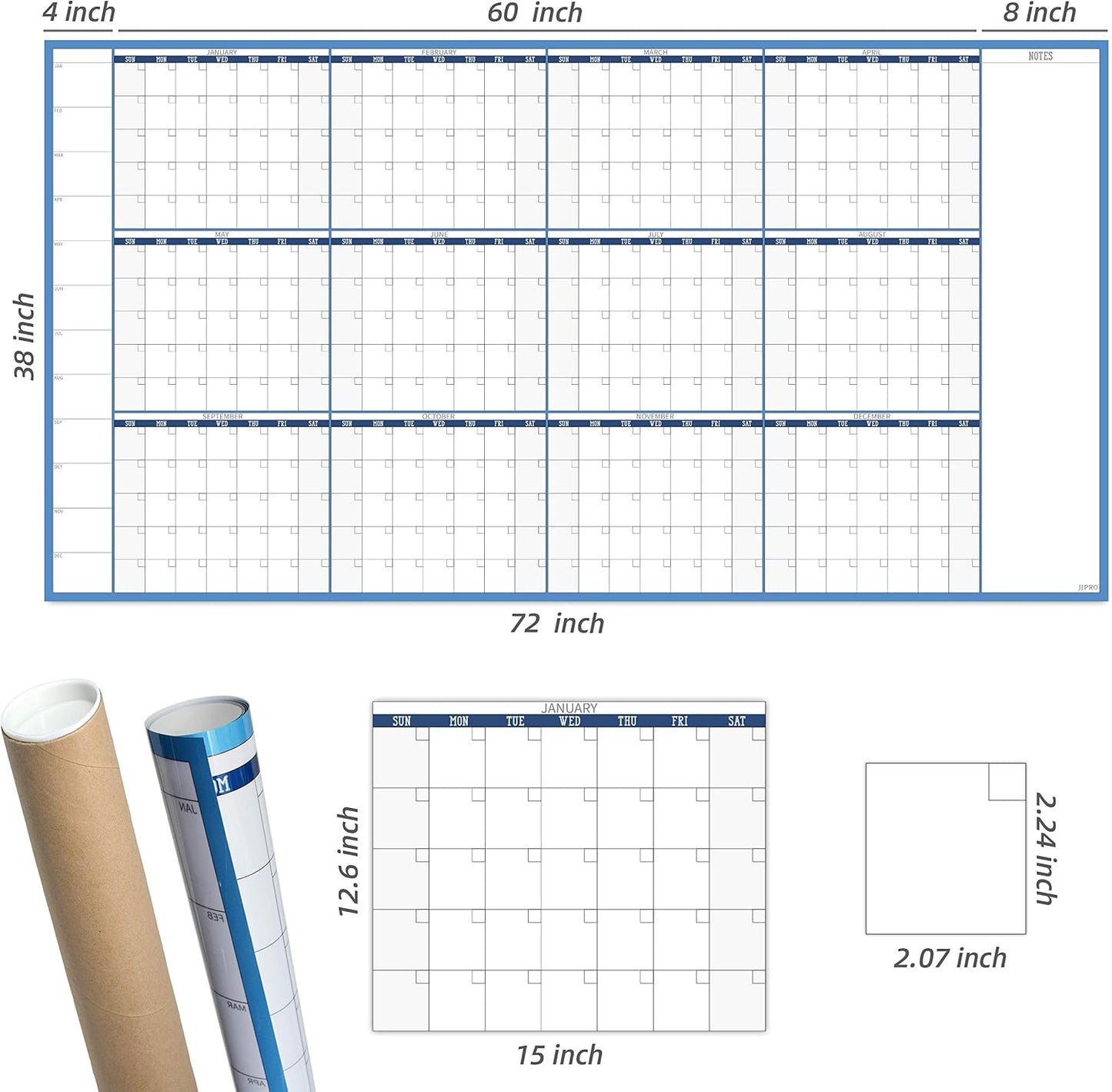 Dry Erase Wall Calendar - 38x26 Inches - Blank Undated Yearly Calendar - Whiteboard Premium Laminated Planner - Reusable Laminated Office Jumbo 12-Month Calendar (Vertical)