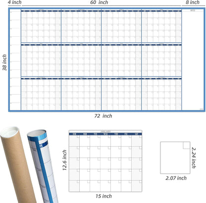 Dry Erase Wall Calendar - 38x26 Inches - Blank Undated Yearly Calendar - Whiteboard Premium Laminated Planner - Reusable Laminated Office Jumbo 12-Month Calendar (Vertical)