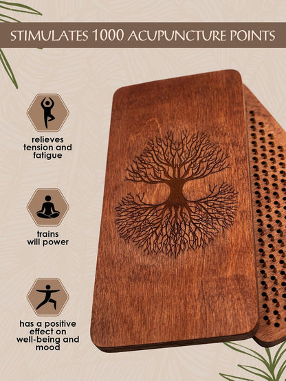 Sadhu board, Wooden Yoga Board for Acupressure and Meditation with Nails for Deep Tissue Massage, Acupuncture Massage, Nails Distance 0.39 In (10 mm)
