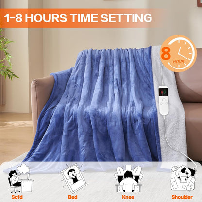 Electric Heated Blanket Throw Size 50''x60''-Control Heating Blanket, Soft & Warm Flannel 10-Level Temperature Control, 8 Hours Auto Off, Rapid Heating & Overheat Protection