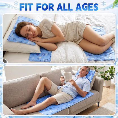 Novabright 2 Pcs Cooling Pad with Pillow Set Cold Mat Gel for Bed 47'' x 28'' Cooling Mattress Pad for Night Sweats, Hot Sleepers, Hot Flashes, Pain Relief, Summer Supplies(Simple,Sky Blue)