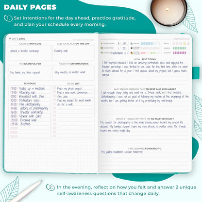 Clever Fox Self-Care Journal – Daily Reflection Notebook – Mental Health & Personal Development Planner, Meditation & Mood Log, A5 (Aquamarine)