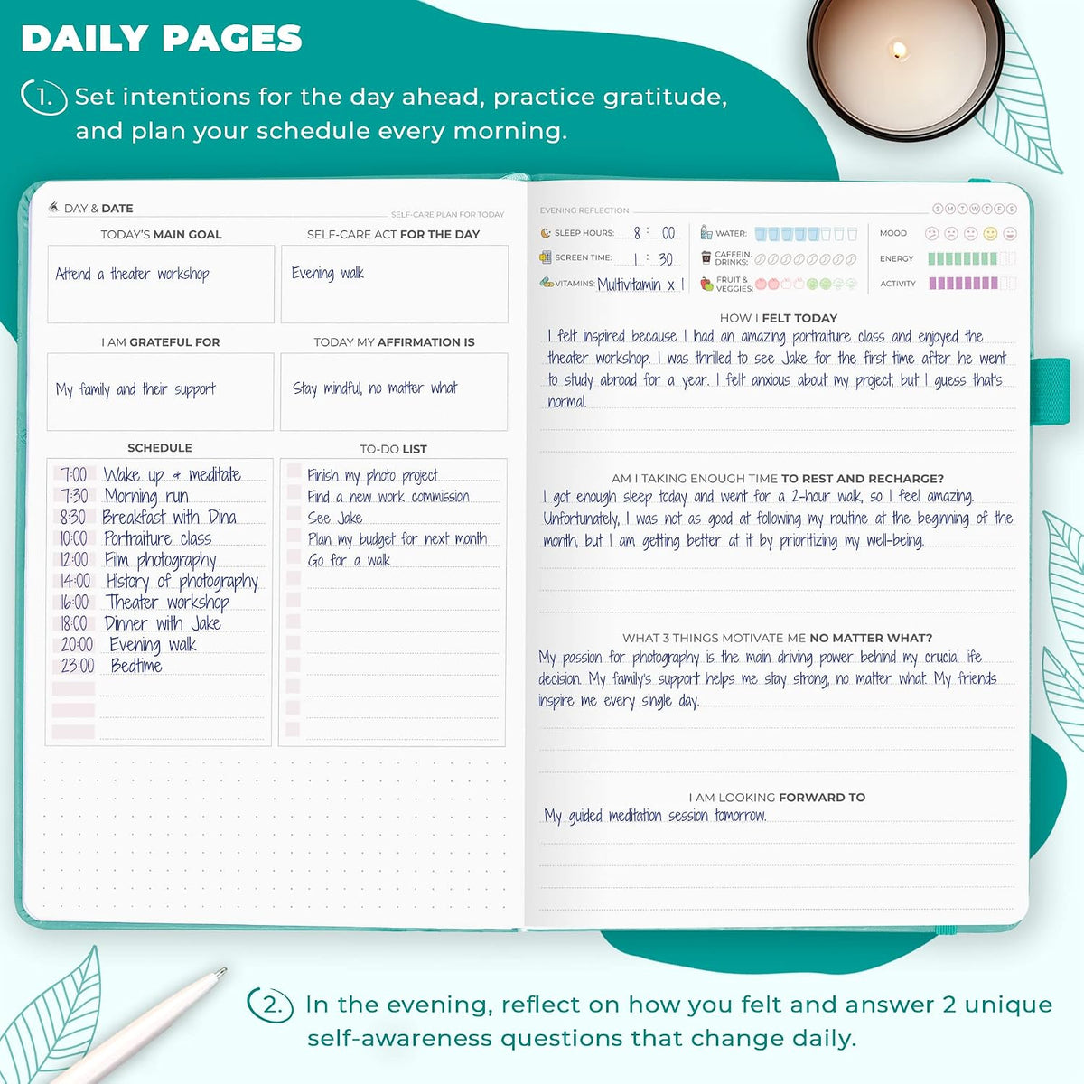 Clever Fox Self-Care Journal for Women, Daily Planner 5.8x8.3 Aquamarine