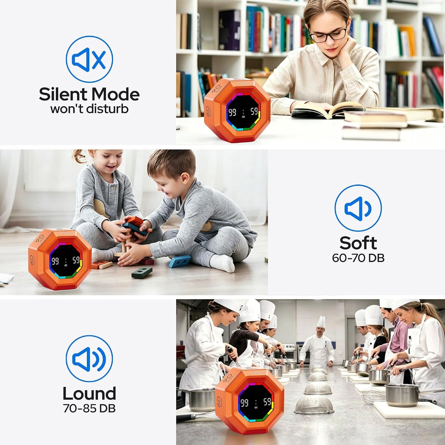 Visual Timer for Kids Kitchen Timer Pomodoro Magnetic Visual Countdown | Smart Gravity Sensing Timer with Large Display Loud Alarm for Study Cooking Classroom Homework Time Management