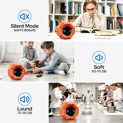 Visual Timer for Kids Kitchen Timer Pomodoro Magnetic Visual Countdown | Smart Gravity Sensing Timer with Large Display Loud Alarm for Study Cooking Classroom Homework Time Management