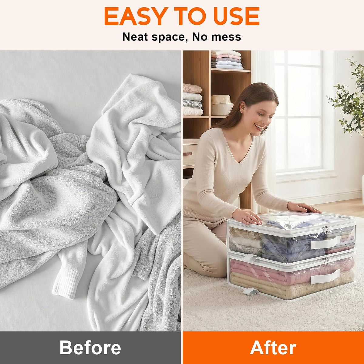 Clear Storage Bags with Zipper Handles, Sheet Organizers and Storage