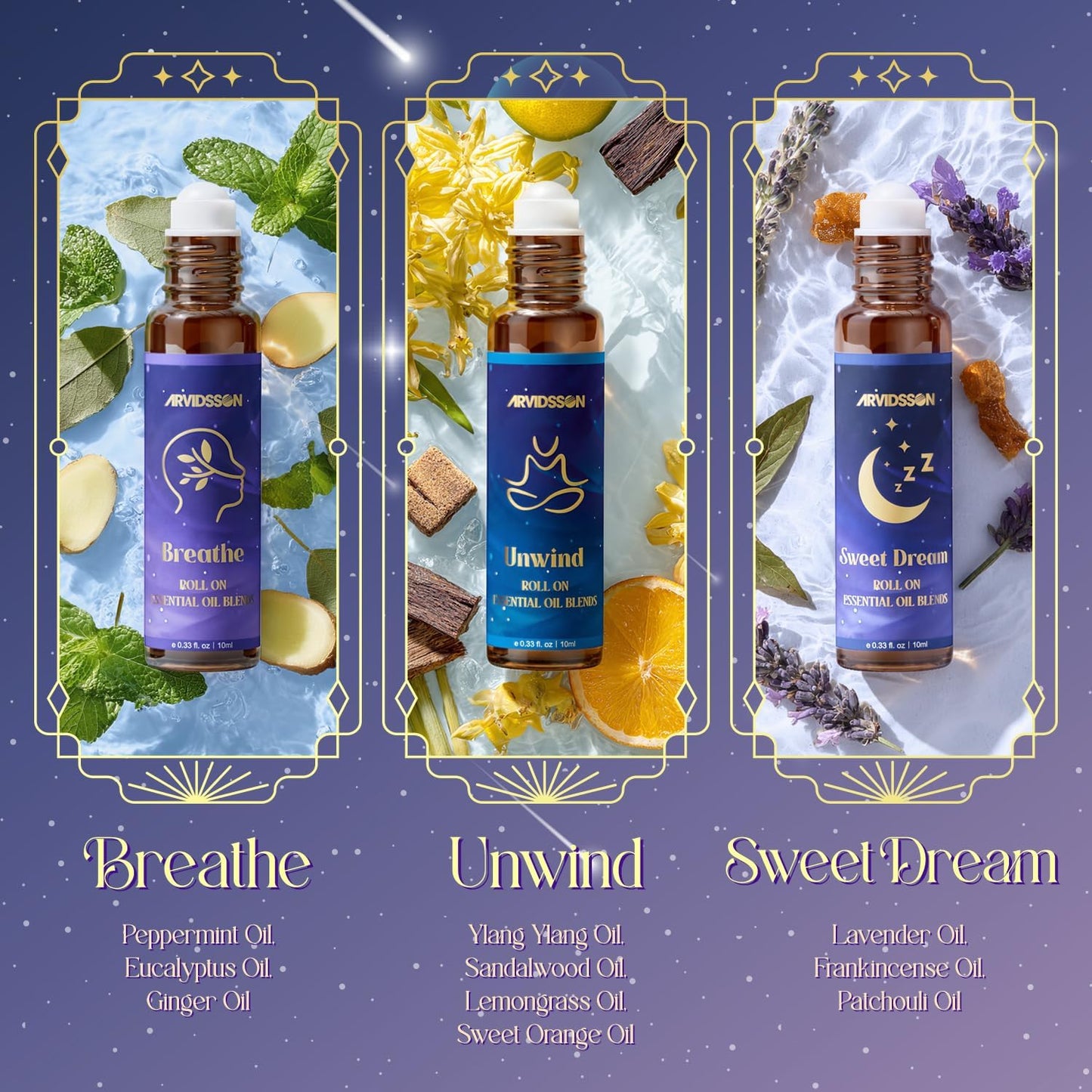 ARVIDSSON Floral Essential Oils Set, Natural Flower Essential Oil Gift for Women - Rose, Gardenia, Cherry Blossom, Honeysuckle, Lilac, Blue Lotus, Scented Oil for Diffuser, Valentines Day Gift for Her