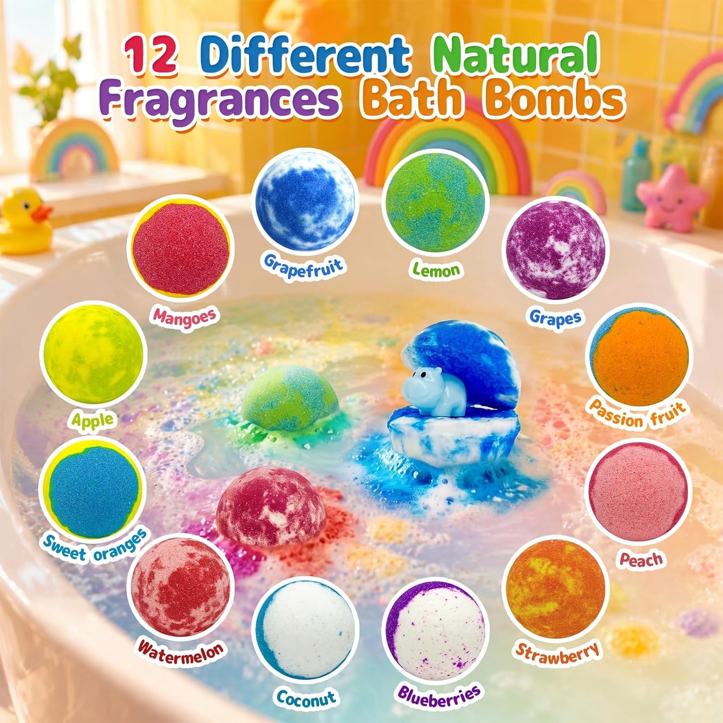 Bath Bombs for Kids with Surprise Toys Inside, 12 Pack Natural Bubble Bath Fizzy Gift Set for Girls Boys Organic,Kids Safe Handmade Birthday Christmas and Party Favor Stocking Stuffers