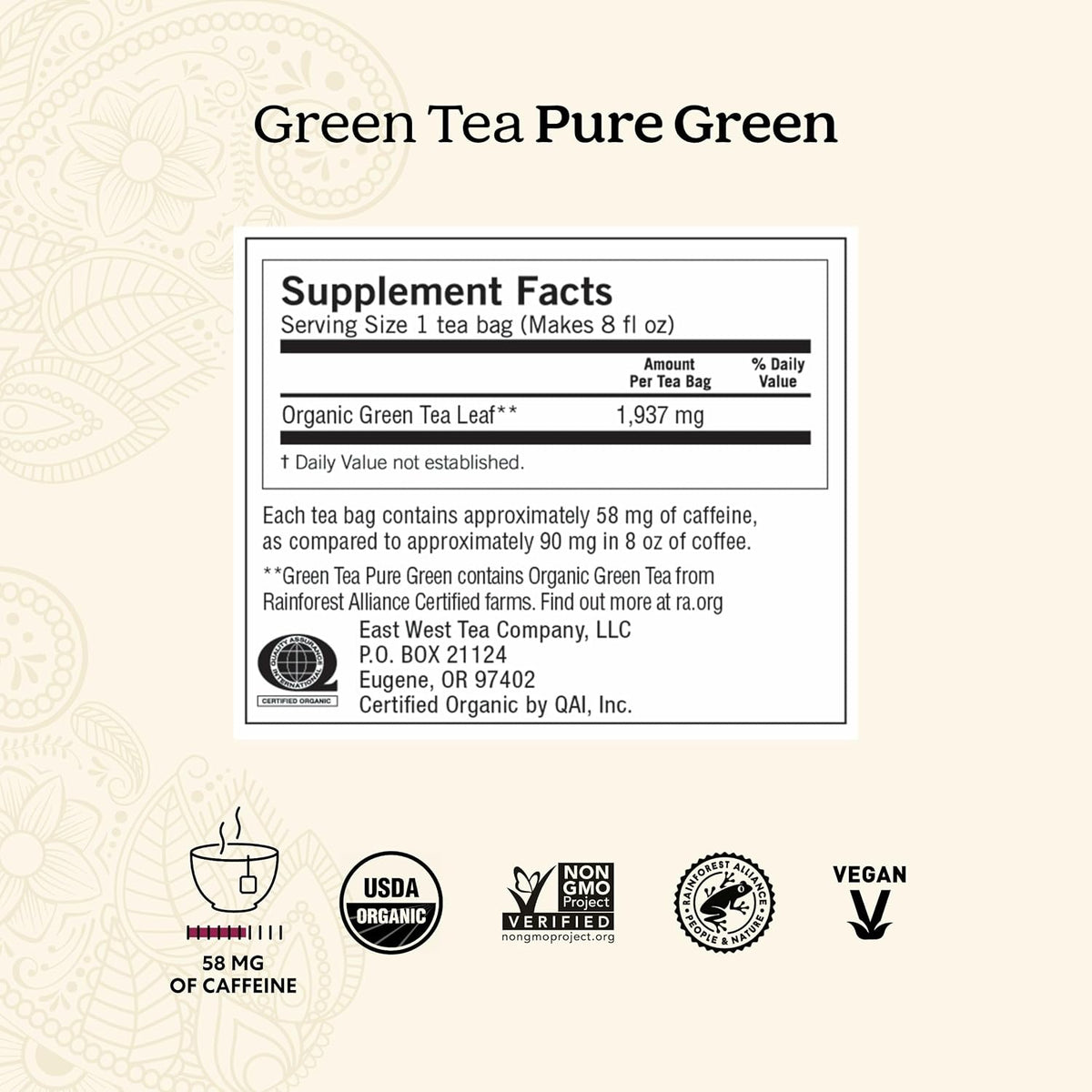 Yogi Pure Green Tea, 16 Tea Bags (6 Pack)
