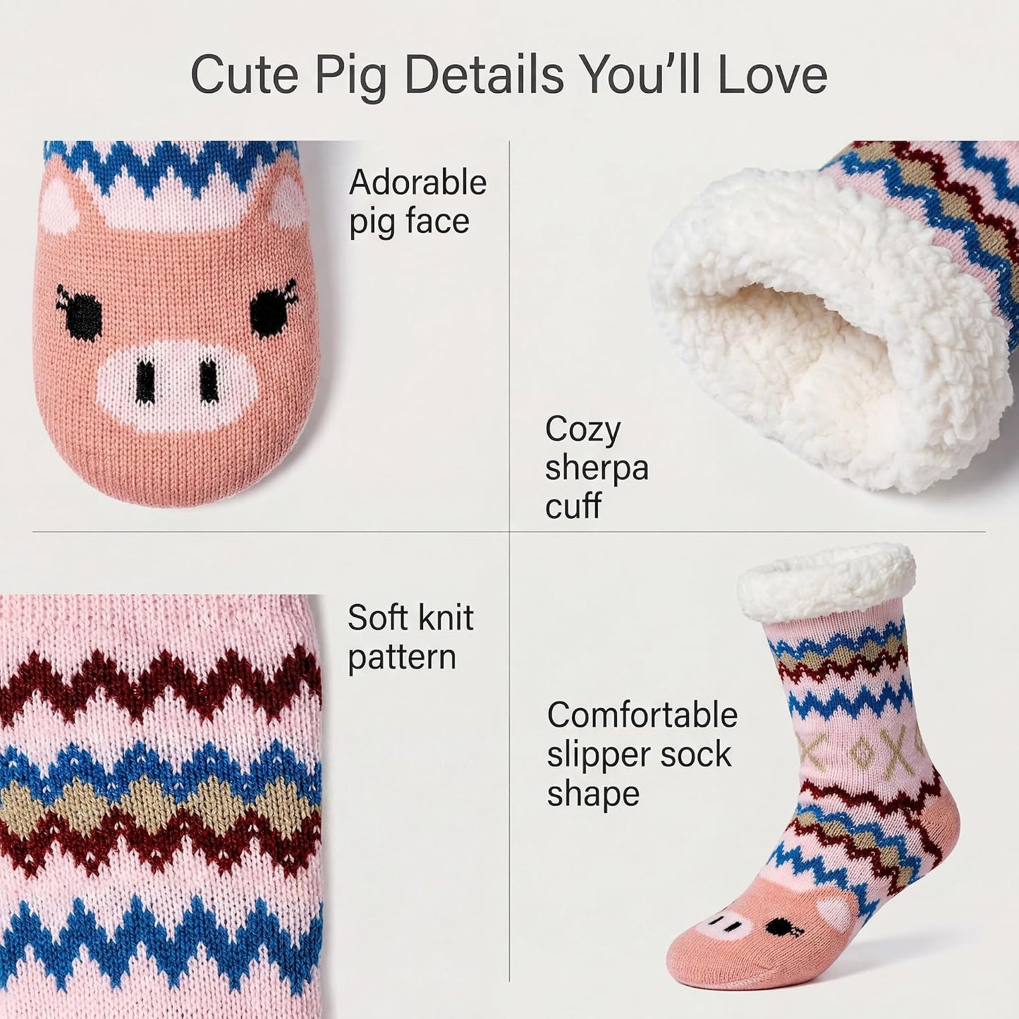 cosyone1997 Fuzzy Slipper Socks for Women Kids with Grips, Cute Animal Sherpa Lined Non-Slip Cozy Winter Socks Gifts