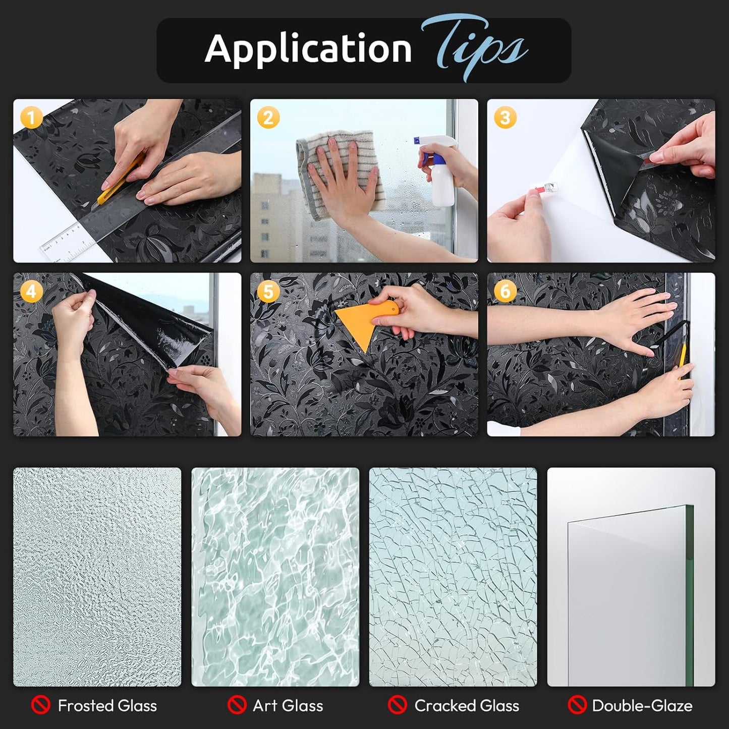 rabbitgoo Window Privacy Film One Way Window Tint for Home, Removable Reflective Heat Sun Blocking Anti UV Glass Door Covering, Mirror Tinting Film House Office, 17.5 Inch X 6.5 Feet, Black Silver