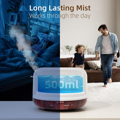 ASAKUKI Essential Oil Diffuser for Home, 500ML Aromatherapy Diffuser Humidifier with Remote Control, 7 Color LED Lights, Quiet Cool Mist Diffuser for Bedroom, Living Room, Office (White)