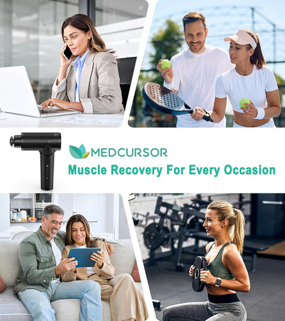 Medcursor Massage Gun - High Intensity Brushless Motor, Handheld Percussion Deep Tissue Massager with 6 Massage Heads for Sore Muscle and Stiffness, Valentines Day Gifts (Gray)