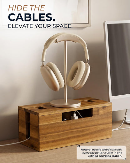 INSAGO Large Acacia Wood Cable Management Box, Power Strip Cord Organizer