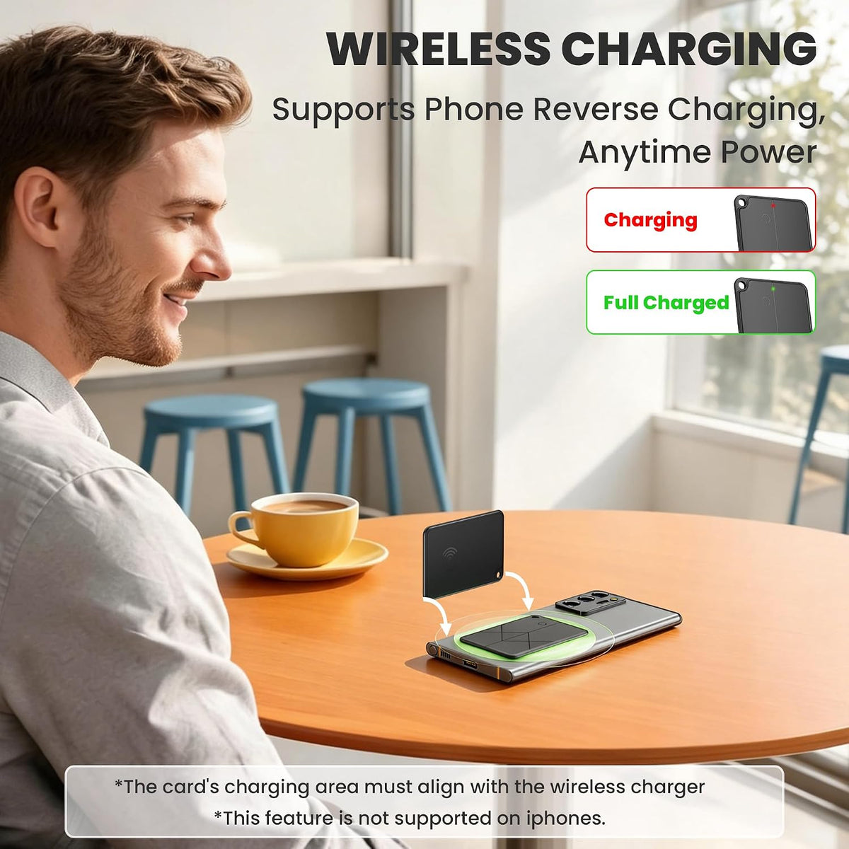 Wallet Tracker Card for iOS & Android - Ultra-Thin Credit Card Size Tracker Card, Works with Apple Find My & Google Find Hub, IP65 Waterproof & Wireless Charging for Wallet/Luggage/Passport