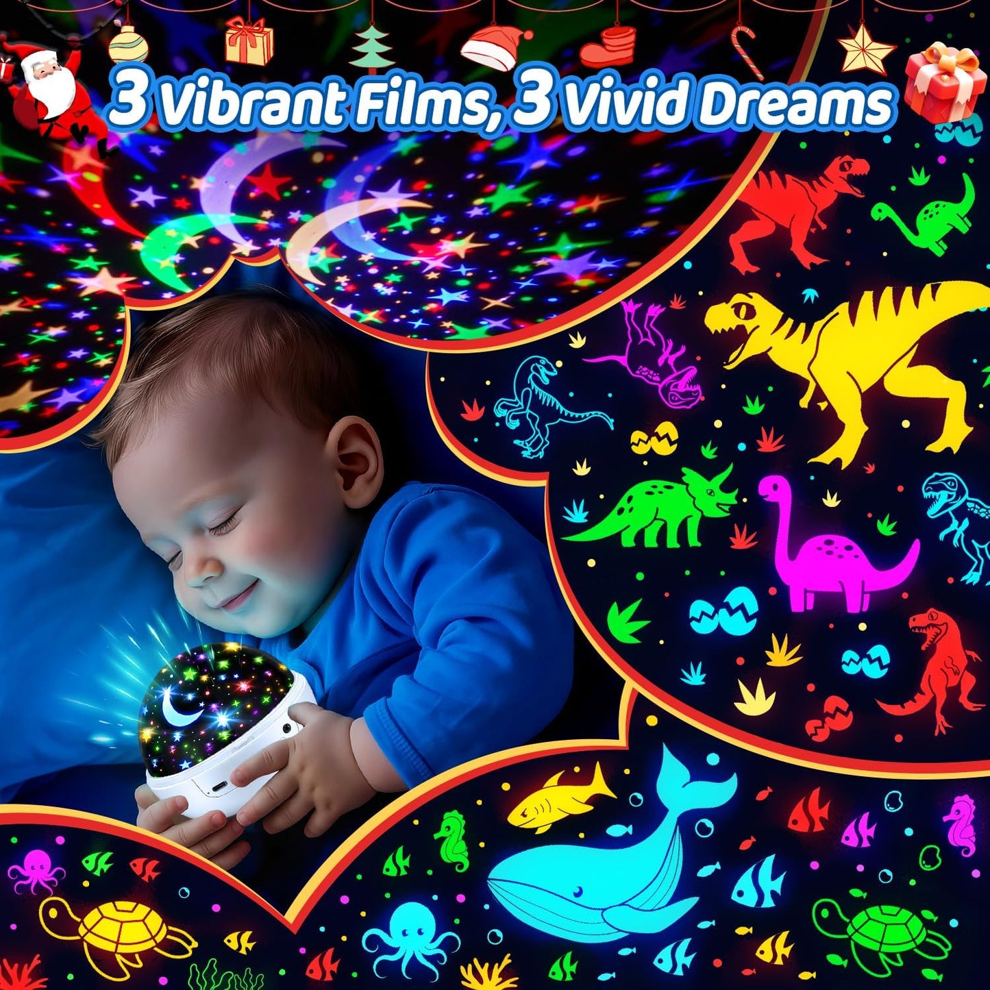 COOLNIGHT Night Light for Kids,93 Lighting+3 Films Kids Night Light Projector,Remote+Dimmable Star Projector,360° Ceiling Stars Glow in The Dark Stars,Christmas Gifts for 4 Year Old Boy Birthday Gift