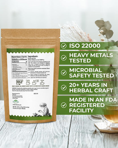 50 Bags White Mulberry Tea Mulberry Leaf Herbal Tea (Morus Alba) - 50 Count 1.5g Bags Herb Hoja De Morera