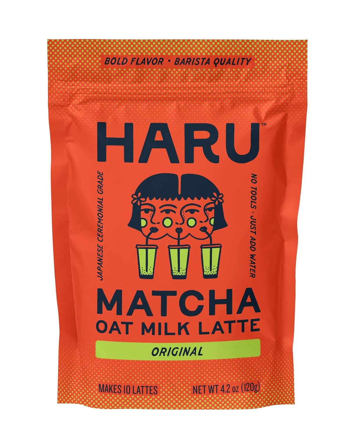 Haru Original Matcha Oat Milk Latte Mix, Ceremonial Japanese Matcha, Barista-Style Instant Latte, Vegan, Non-Dairy, Smooth Clean Energy, Just Add Water, 2-Pack (20 Lattes)