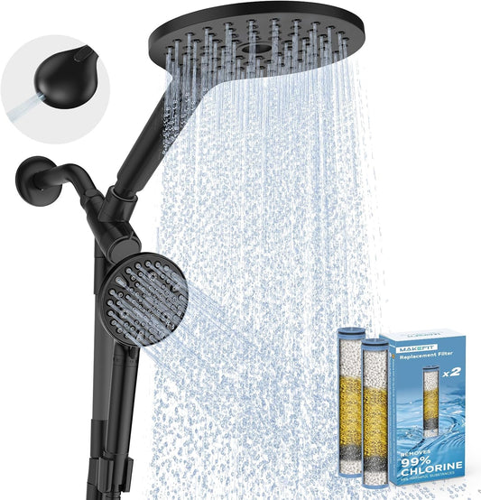 MakeFit Filtered Rain Shower Head with Handheld Combo High Pressure 12'' Rainfall Shower Heads & Hidden Detachable Wand Dual Showerhead Water Softener for Hard Water Easy Filter Replacement
