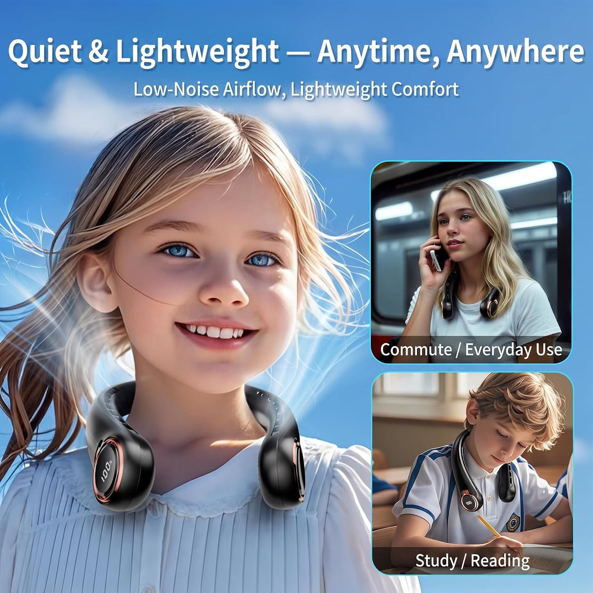𝟐𝟎𝟐𝟔 𝐔𝐩𝐠𝐫𝐚𝐝𝐞 BNBZ Portable Neck Fan,6000mAh Rechargeable Wearable Fan with LED Display,4 Speeds,Up to 15H Runtime,Quiet 360° Airflow Hands-Free Personal Fan for Travel,Work,Gym &Outdoor Use