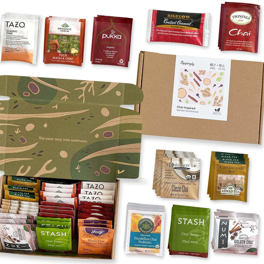 Sippingly Night Time Tea Sampler – 40 Herbal Teas – 10 Flavors from Top Brands – Chamomile, Lavender, Passionflower – Perfect Relaxation & Calm Support – Ideal Wellness Gift – Kosher, Gluten-Free