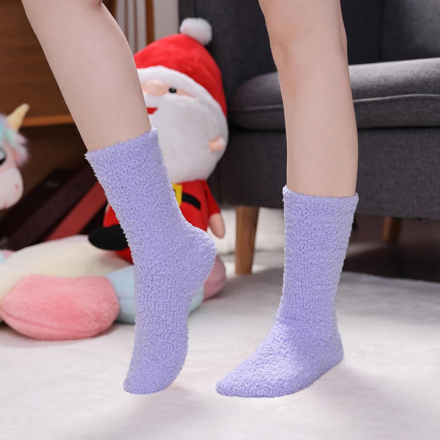 CHOWISH Womens Fuzzy Slipper Socks Super Soft Microfiber Fluffy Cozy Winter Warm Fuzzy Crew Socks