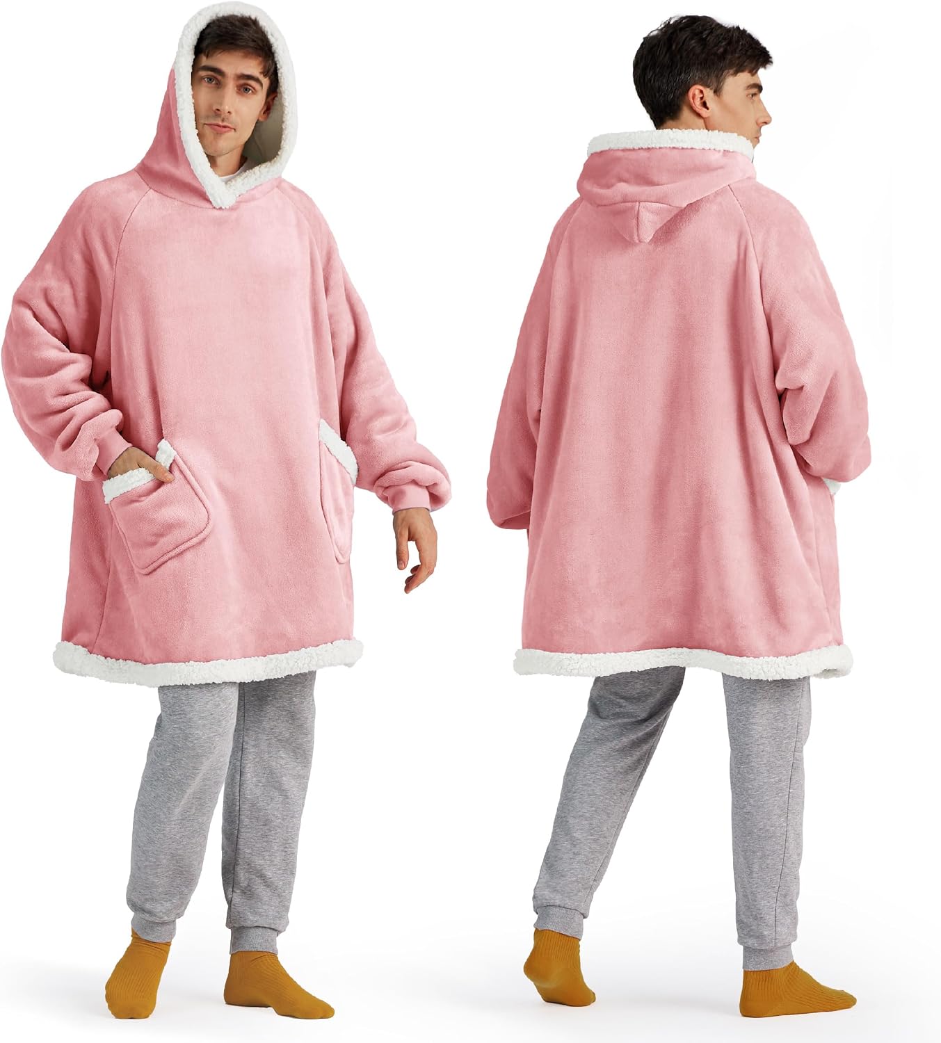 Bedsure Blanket Hoodie, Wearable Blanket Hoodie as Gifts for Mom, Birthday Gifts for Women Kids Teens Mother's Day Sherpa Sweatshirt, Grey, Standard