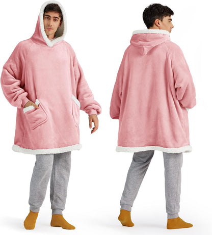 Bedsure Blanket Hoodie, Wearable Blanket Hoodie as Gifts for Mom, Birthday Gifts for Women Kids Teens Mother's Day Sherpa Sweatshirt, Grey, Standard