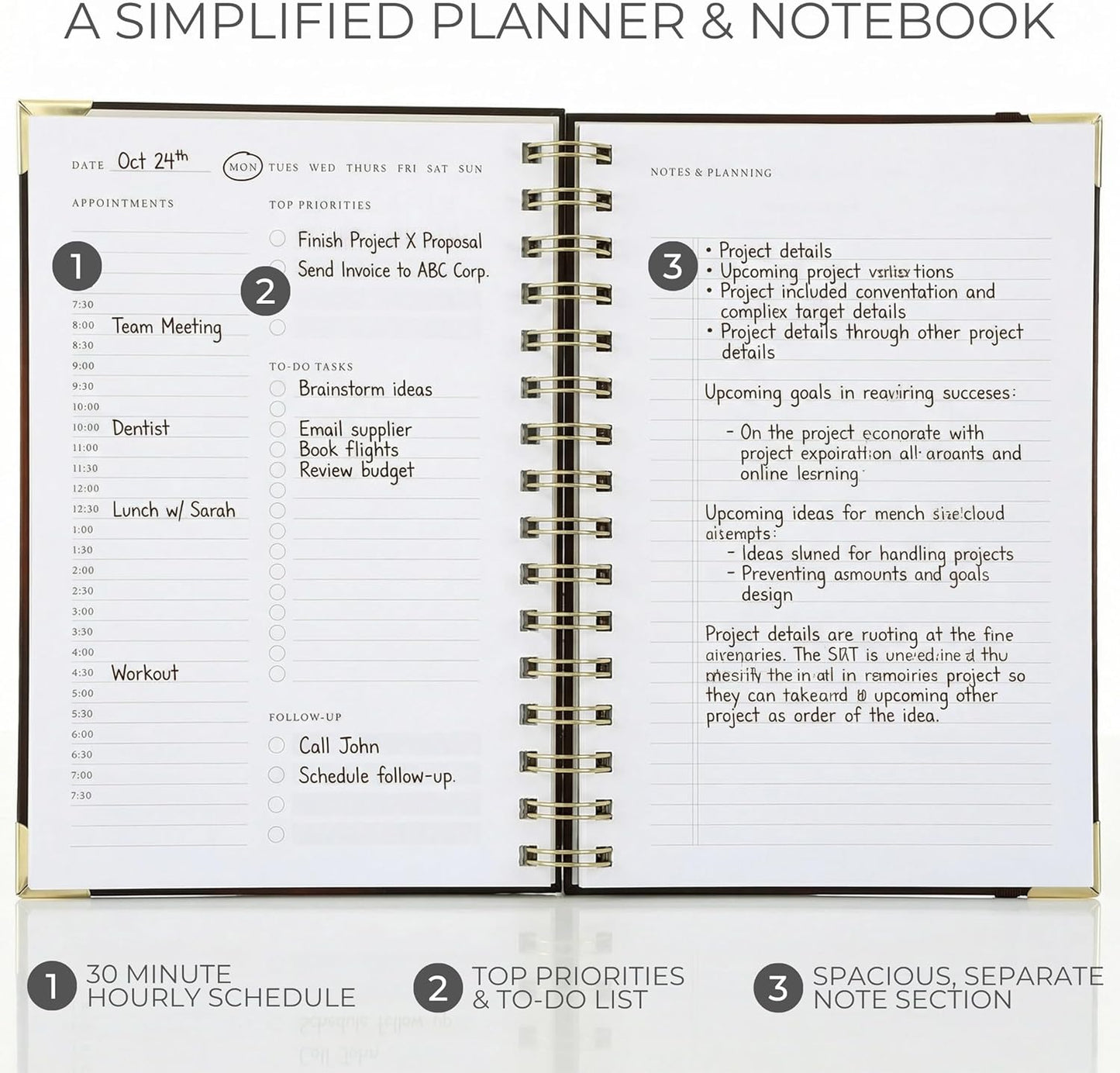 Aesthetic Daily Planner And Notebook With Hourly Schedule - Beautiful Spiral To Do List Notepad For Work/Home to Organize Tasks And Appointments - Stylish School/Office Supplies Journal Book For Women