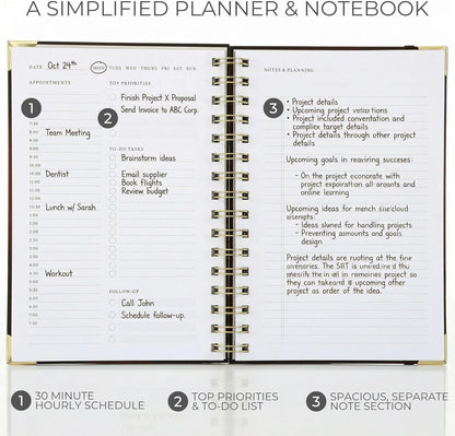 Aesthetic Daily Planner And Notebook With Hourly Schedule - Beautiful Spiral To Do List Notepad For Work/Home to Organize Tasks And Appointments - Stylish School/Office Supplies Journal Book For Women