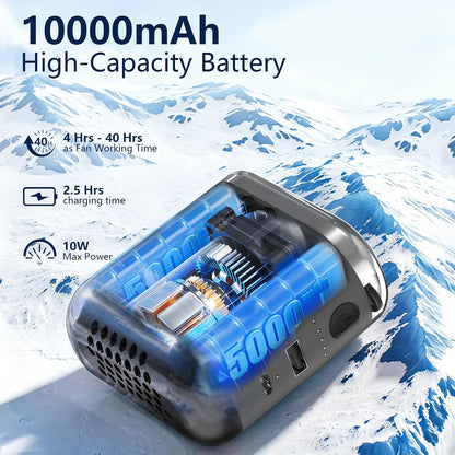 10000mAh Portable Waist Fan Clip On Rechargeable, Personal Wearable Belt Neck Fan with 5 Speeds & Flashlight, Hands-Free MAX 40H Work Time for Outside Jobsite Camping Travel (Black)