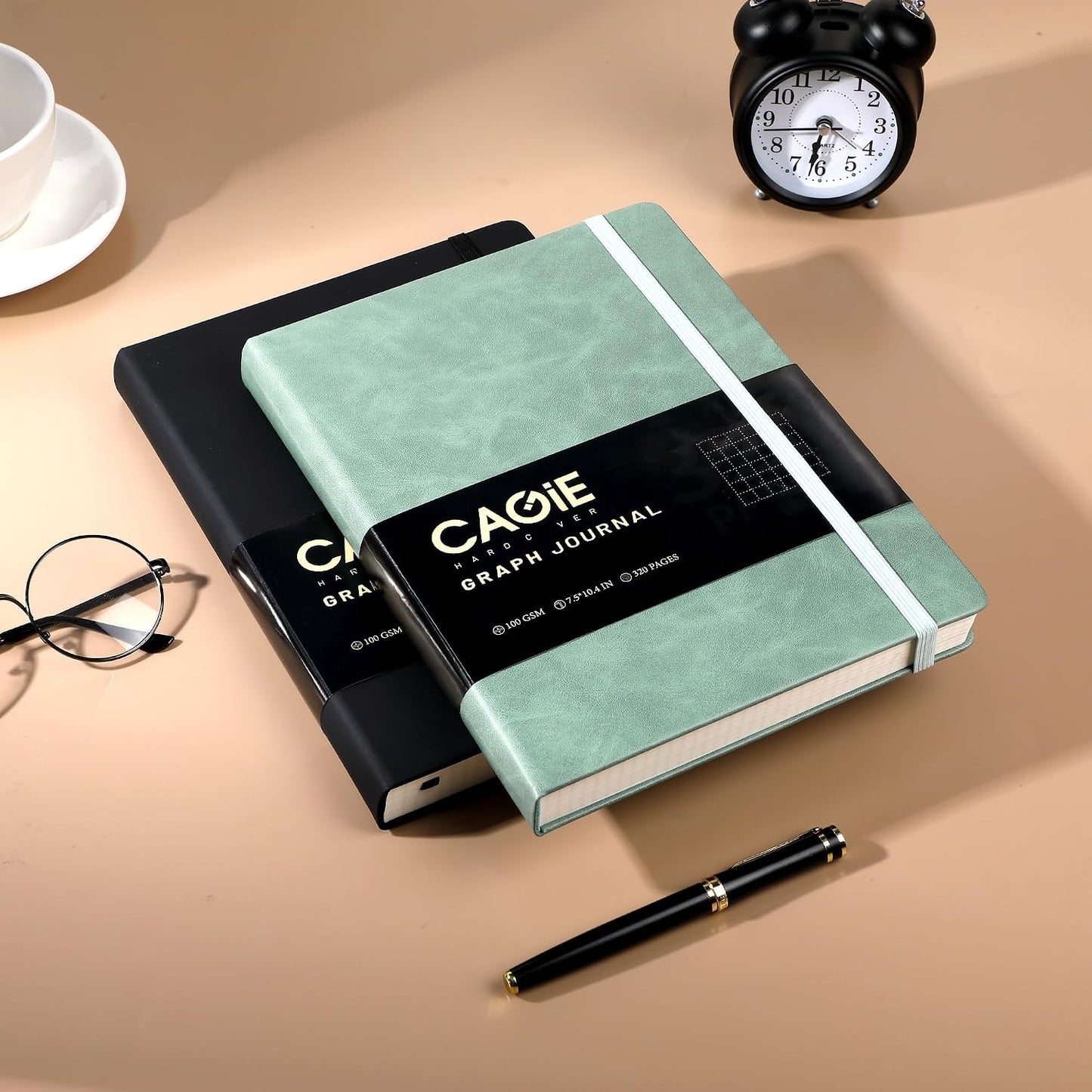 CAGIE Lined Journal Notebook for Women Men 320 Pages 100 Gsm Paper Thick Journaling Notebooks A5 Leather Journals for Writing Hardcover Journal Supplies for Work Note Taking Diary, 5.7x8.3 In, Green