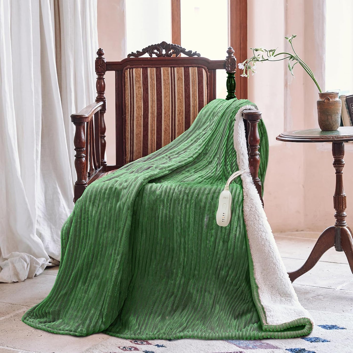 Texciting Heated Blanket Electric Blanket Throw 50''X60''-Heating Throw with 9 Heat Settings-2-10 Hours Auto Off,ETL Certified,Machine Washable (Green)