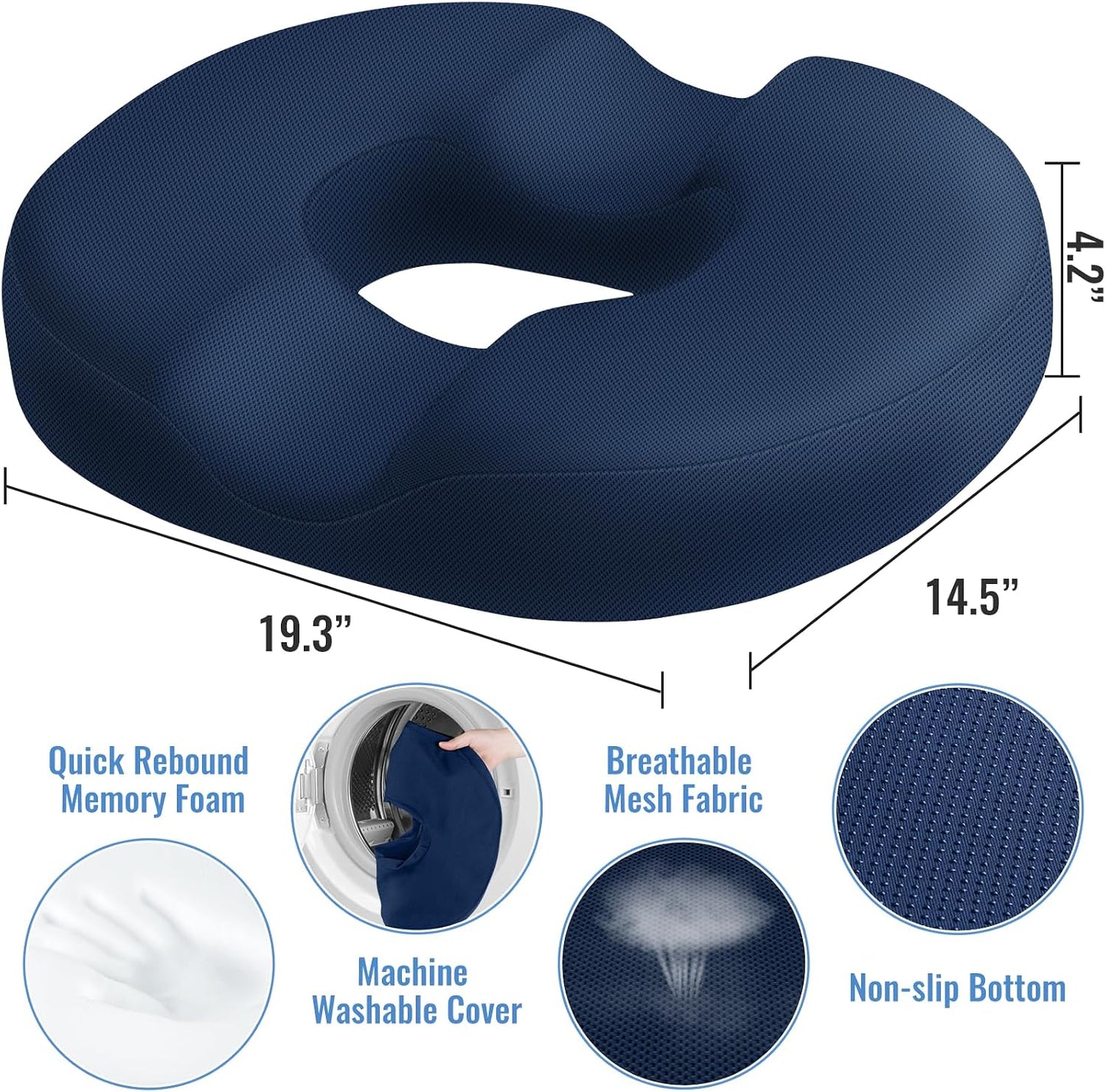 CloudBliss Donut Pillow Stadium Seat Cushion for Tailbone Pain Relief and Hemorrhoids, Memory Foam Seat Chair Cushion, Portable Seat Cushions for Bleachers, Car, Home & Office