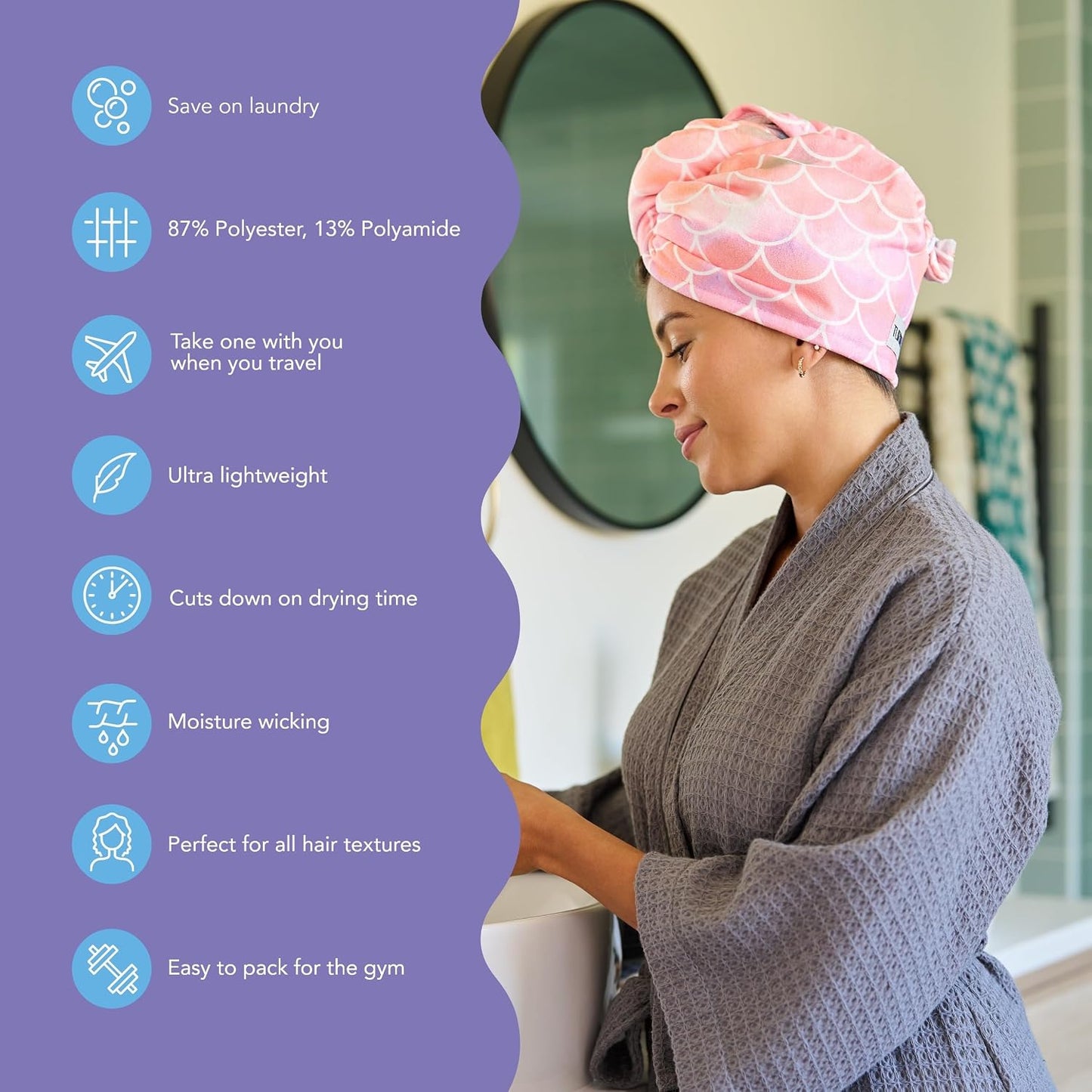 Turbie Twist 2-Pack Microfiber Hair Towel for Beauty, Travel, Gifting - Hair Wrap Turban for Straight, Wavy & Curly Hair - Premium Personal Care - Dark Purple & Light Purple