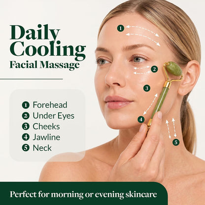 Jade Roller and Gua Sha - Spa Grade Face Roller Massager and Gua Sha Massage Tool Set. 100% Authentic Jade Stone. Reduces Puffiness, Wrinkles and Reveals Your Natural Glow