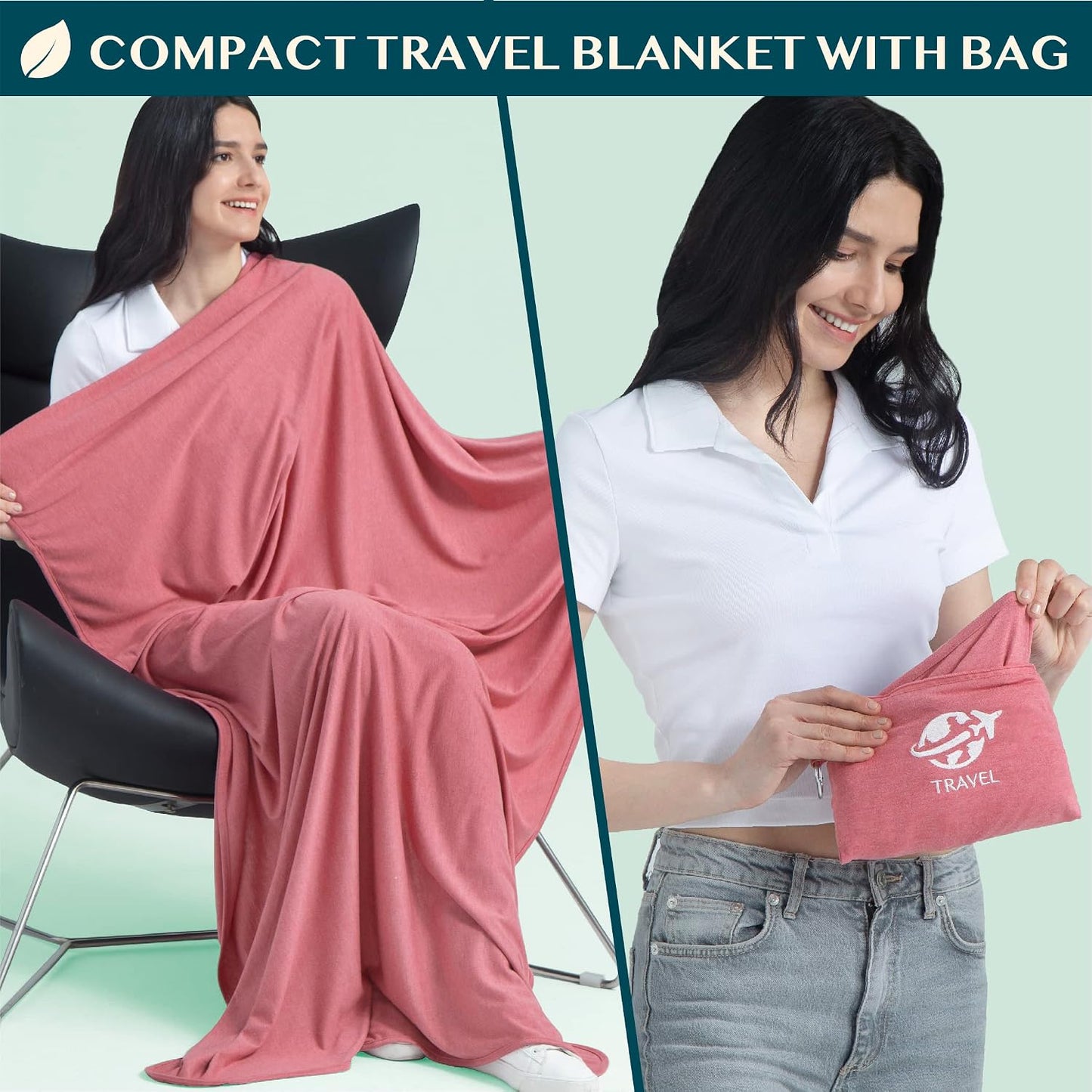 PAVILIA Travel Blanket Airplane Compact Pillow with Bag for Flights, Navy