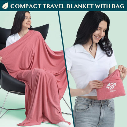 PAVILIA Travel Blanket Airplane Compact Pillow with Bag for Flights, Navy