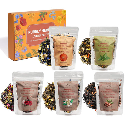 Loose Leaf Tea Sampler, 5 Natural Assorted Tea Gift Set For Tea Lovers