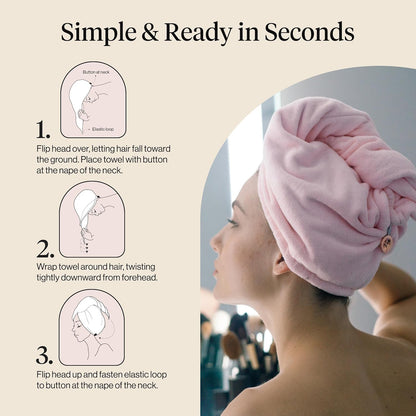 Kitsch Microfiber Hair Towel Wrap for Women – Ultra Absorbent Microfiber Bath Towels for Wet, Curly, Long or Short Hair – Anti-Frizz Hair Wrap, Great Hair Products Gift for Women – Pink