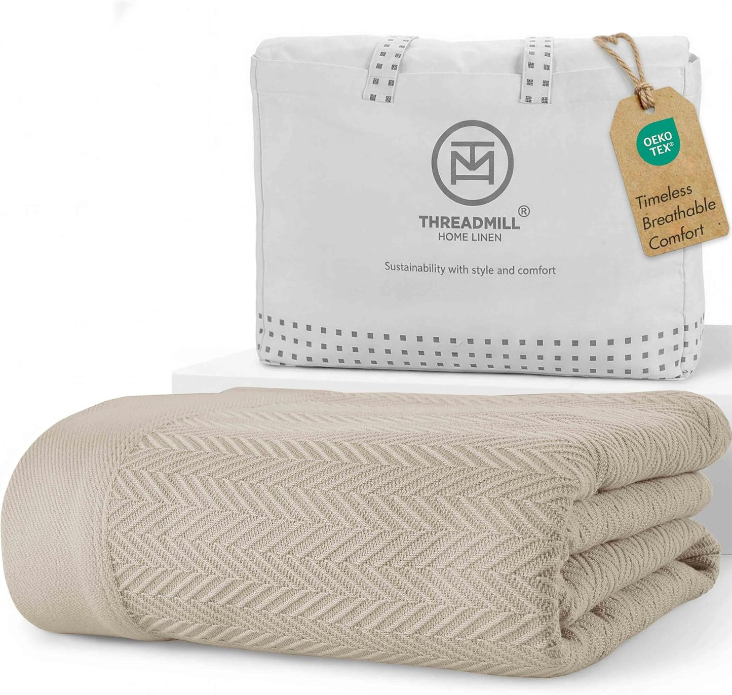 Threadmill Travel Blanket Cotton Viscose from Bamboo - Airplane Premium Soft Flight Grey Throw Blanket in Cloth Bag (Grey Color) Compact & Portable Blanket for Travel, Car, Picnic & Camping