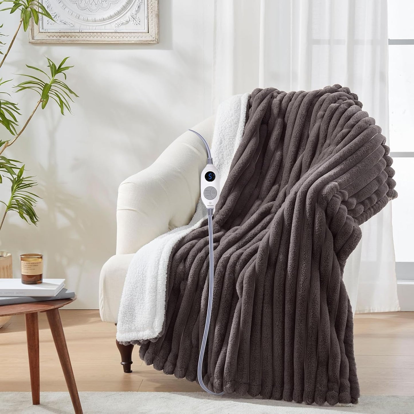 Westinghouse Heated Throw Blanket, Electric Blanket Throw with 6 Heating Levels and 2-10 Hours Time Settings, Flannel to Sherpa Super Cozy Heated Blanket Machine Washable, 50x60 inch, Charcoal