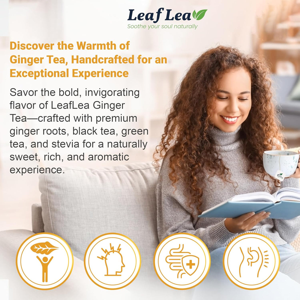 LeafLea Ginger Green Tea Bags, Digestion & Immune Support, 80 Count, 2-Pack