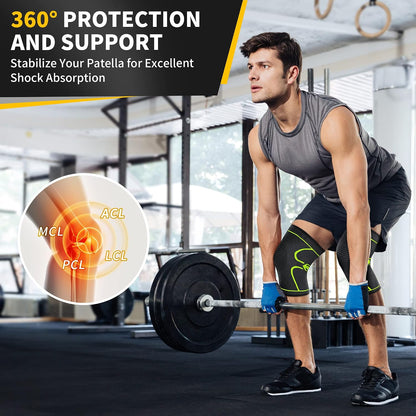 CAMBIVO 2 Pack Knee Braces for Women & Men, Knee Compression Sleeves for Knee Pain Relief, Knee Support with Non-Slip Silicone, Breathable, for Running, Workout, Weightlifting & Daily Use, Arthritis Support (Black, Medium)
