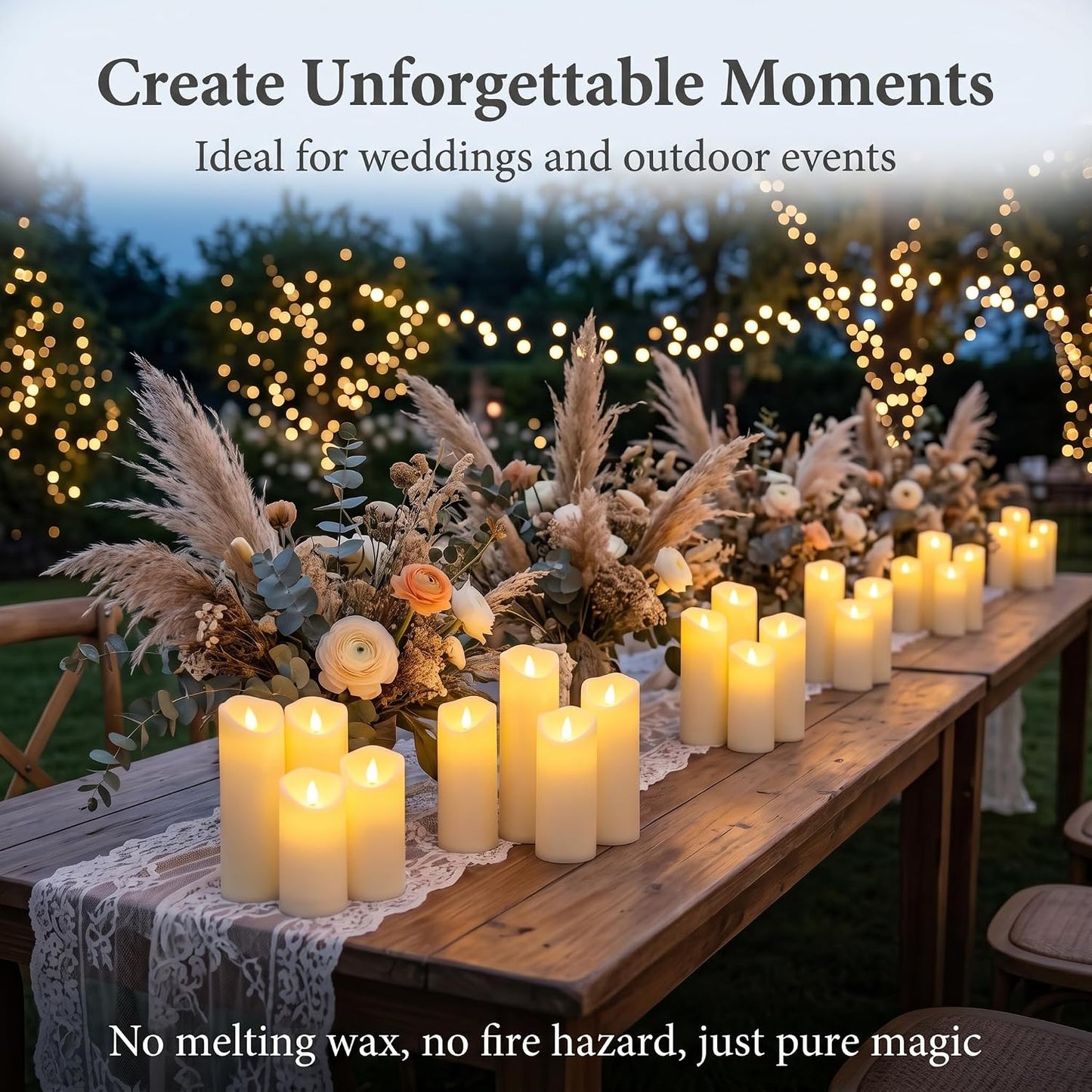 Waterproof Flameless Candles, 12 PC Battery Operated LED Pillar Candles with 2 Remote Controls & Timer, Flickering Indoor Outdoor Candles for Wedding, Patio, Easter, Bathroom, Home Decor, 4''5''6''