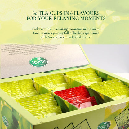 ACORUS Rituals Tea Set - Natural Fruit and Herbal Variety Pack, Tea Gift Set of 6 Different Teas, Sampler of 60 Bags Individually Wrapped