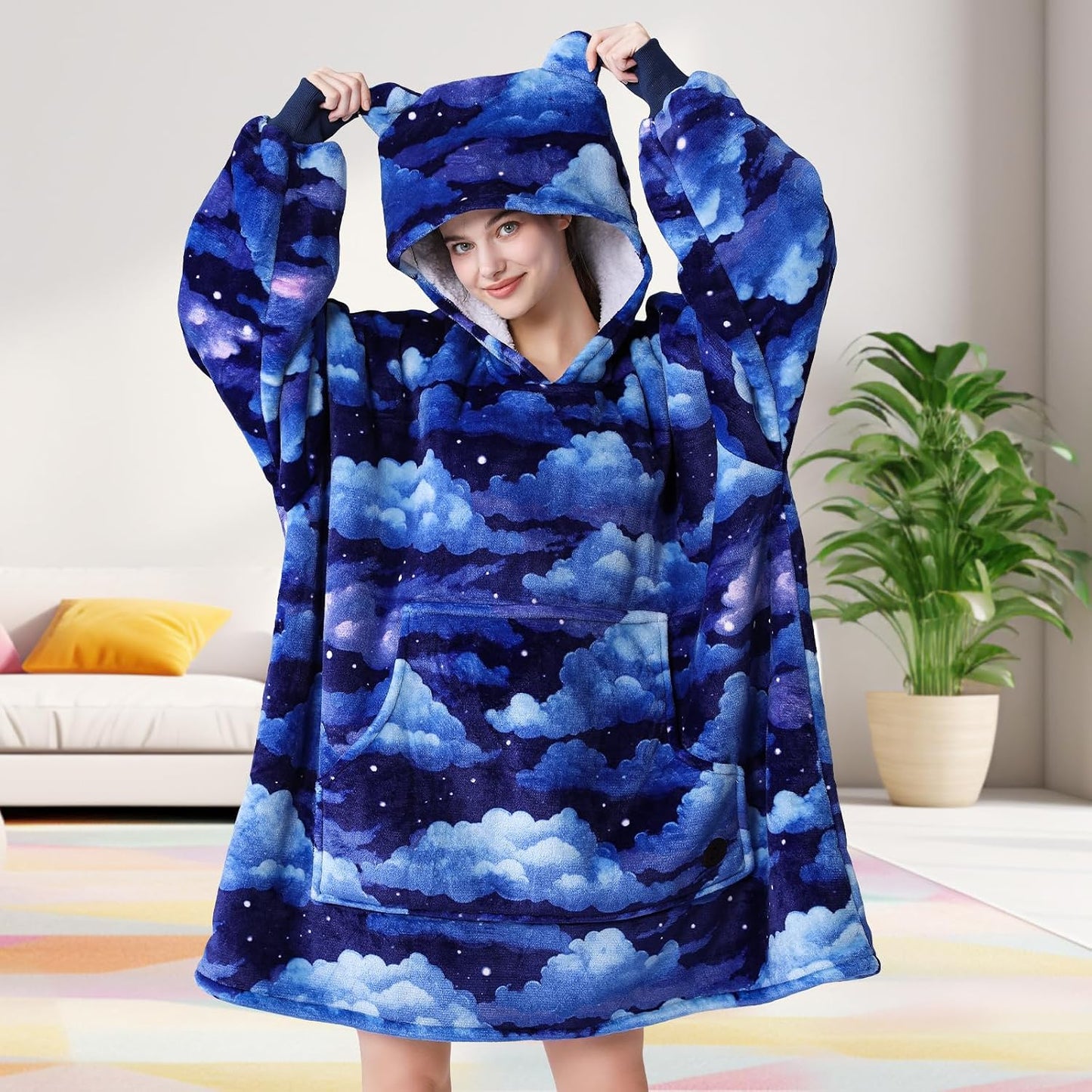 THREE POODLE Wearable Blanket Hoodie for Women, Oversized Sherpa Sweatshirt Blanket for Adults Men, Cozy Hooded Blankets, Gifts for Teen Girls Women Mom Sister